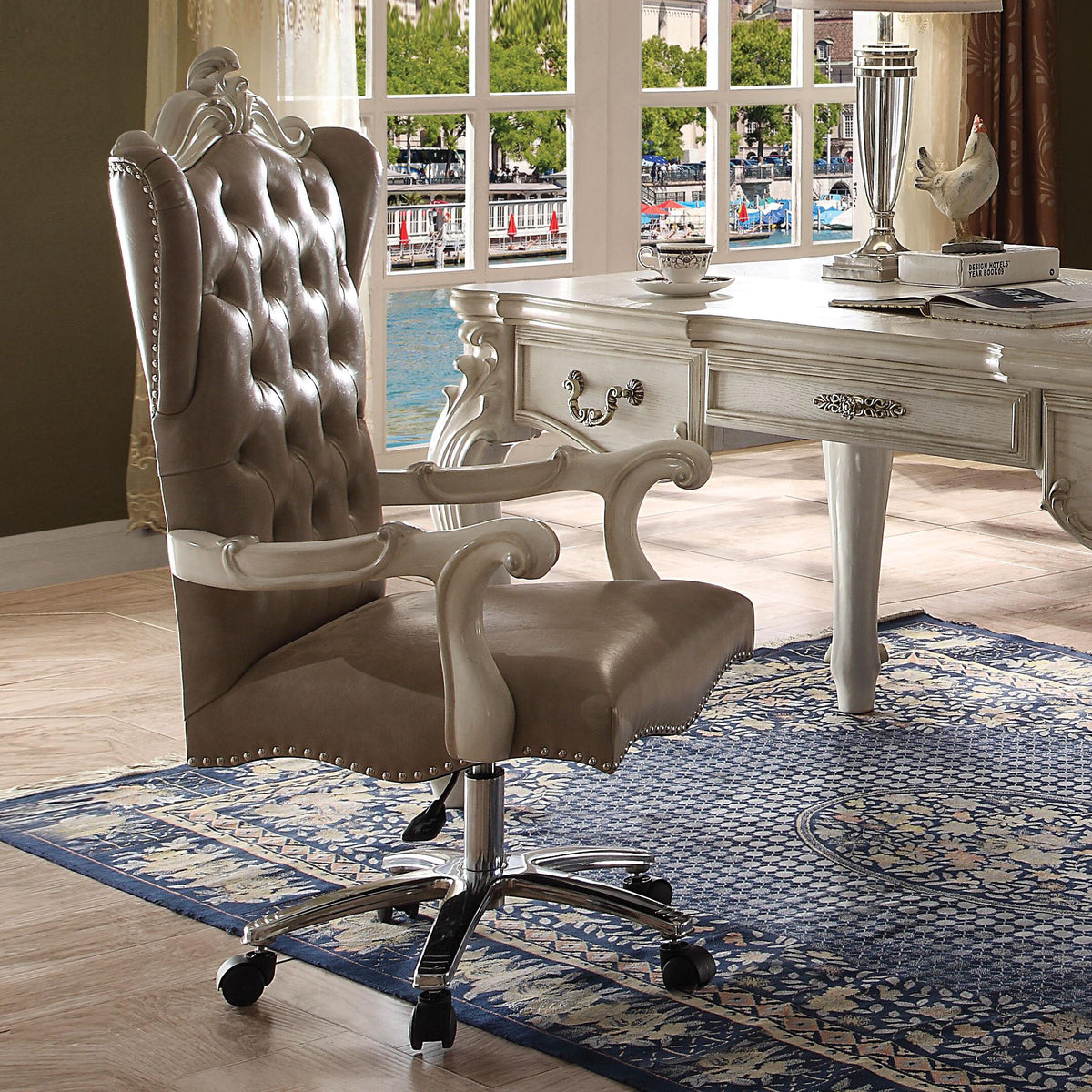Acme Furniture Versailles 92277 Executive Office Chair - Vintage Gray PU & Bone White