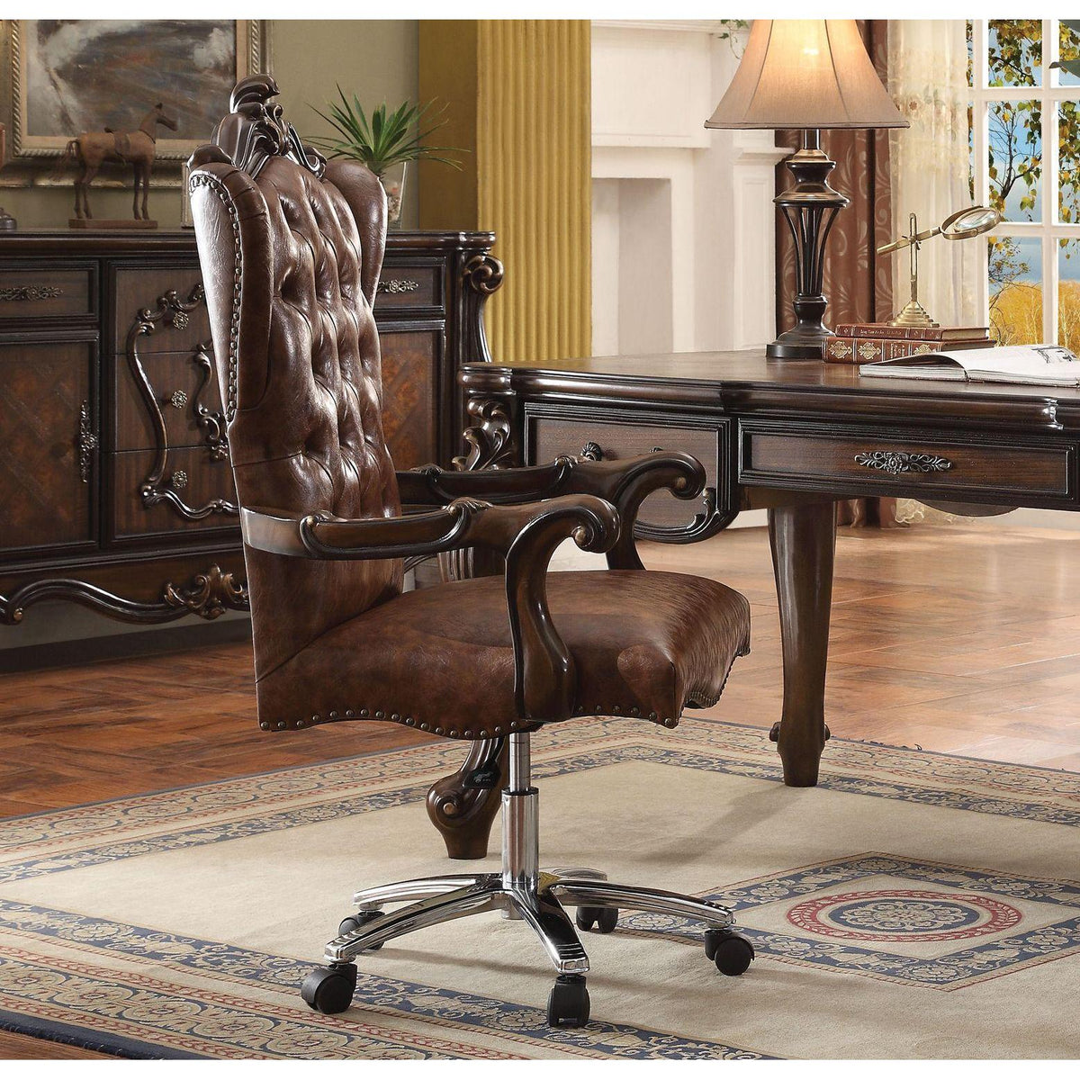 Acme Furniture Versailles 92282 Executive Office Chair - Light Brown PU & Cherry Oak