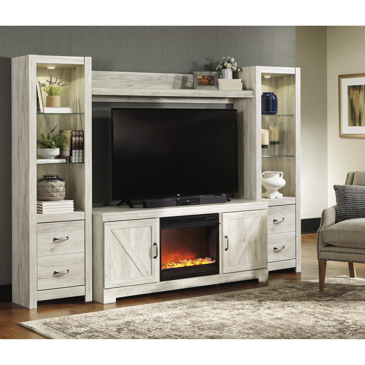 Signature Design by Ashley Bellaby W331W5 4 pc Entertainment Center with Fireplace