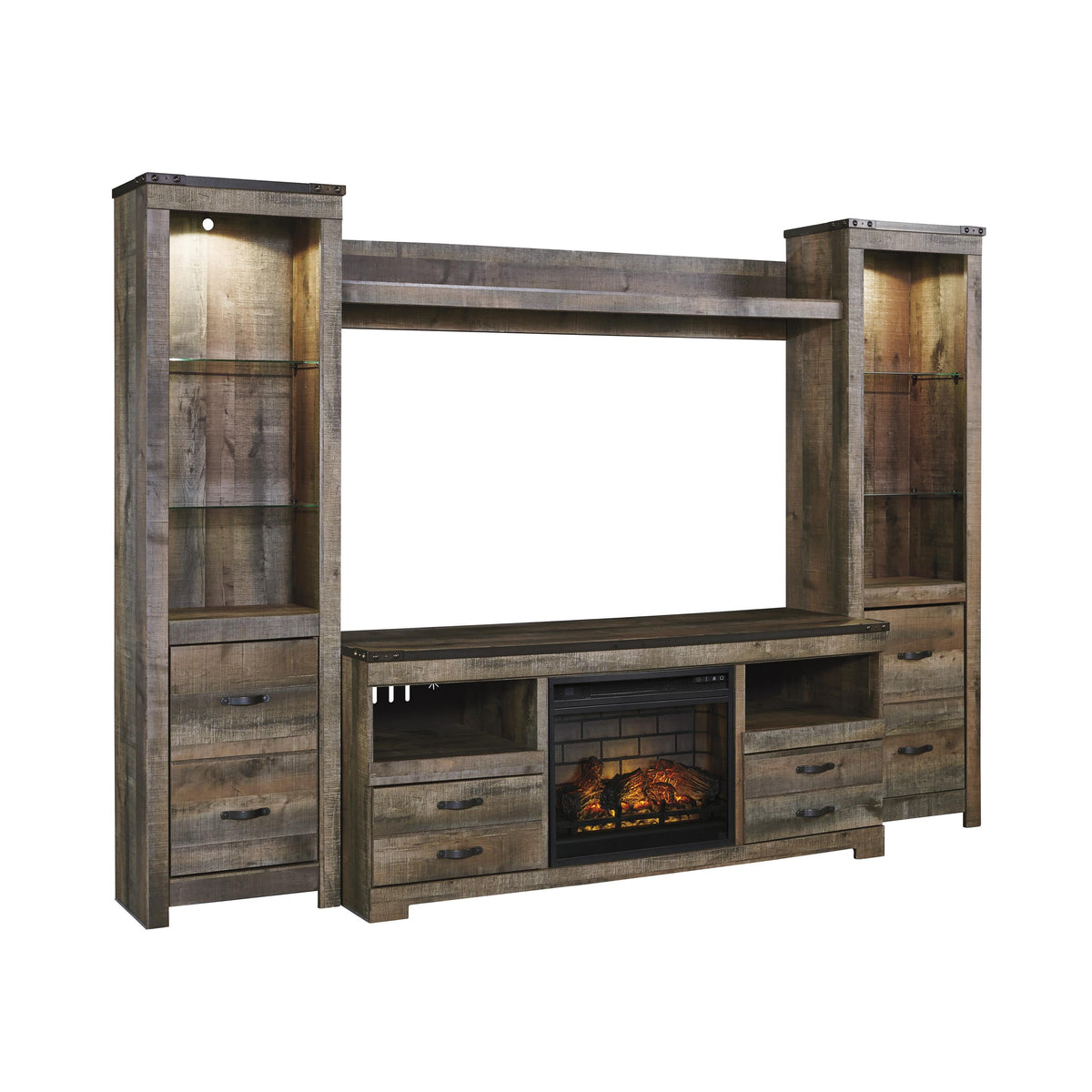 Signature Design by Ashley Trinell W446W8 4 pc Entertainment Center with Electric Fireplace