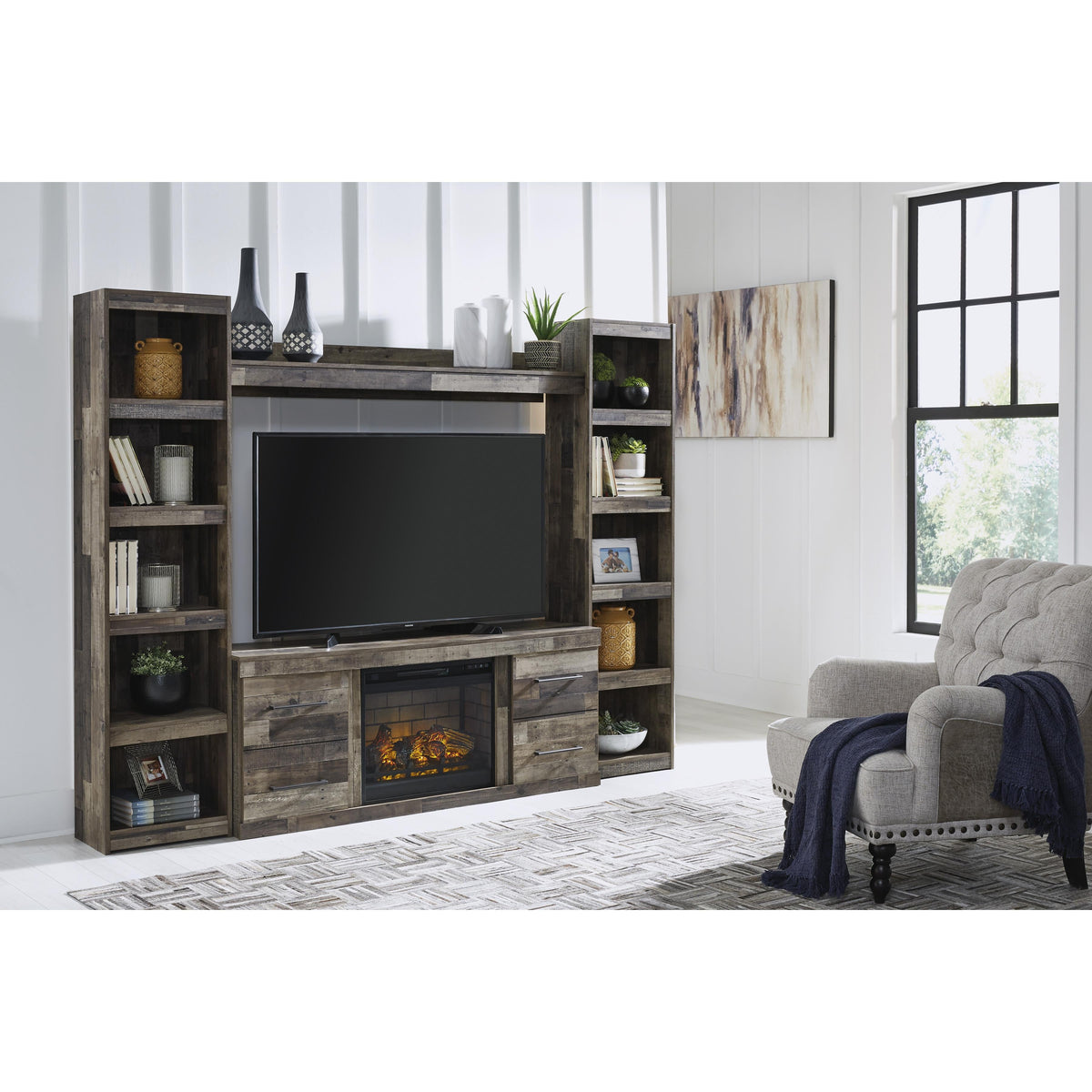 Signature Design by Ashley Derekson EW0200W8 4 pc Entertainment Center with Electric Fireplace