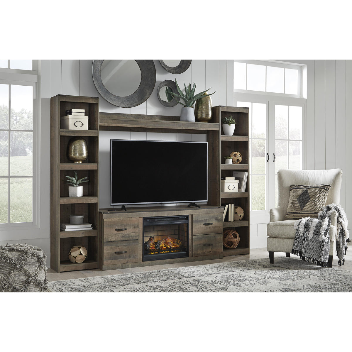 Signature Design by Ashley Trinell EW0446W9 4 pc Entertainment Center with Electric Fireplace